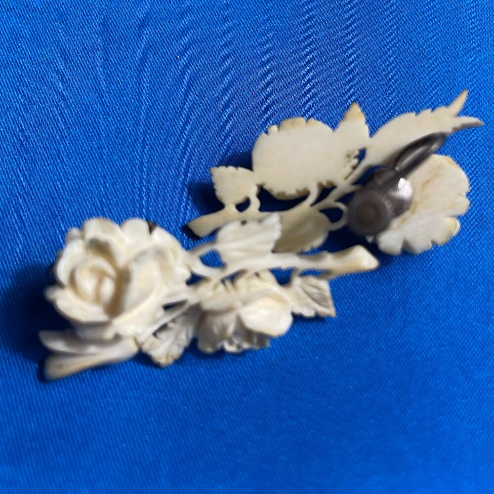 Vintage Carved Floral Celluloid Clip Earrings